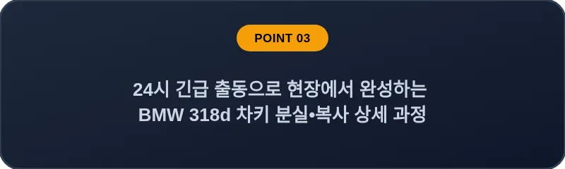 24시 긴급 출동으로 현장에서 완성하는 BMW 318d 차키 분실, 스마트키 복사 상세 과정