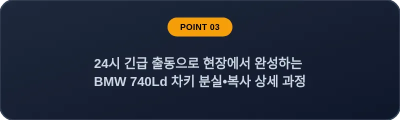 24시 긴급 출동으로 현장에서 완성하는 BMW 740Ld 차키 분실, 스마트키 복사 상세 과정