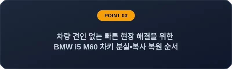 차량 견인 없는 빠른 현장 해결을 위한 BMW i5 M60 차키 분실, 스마트키 복사 복원 순서