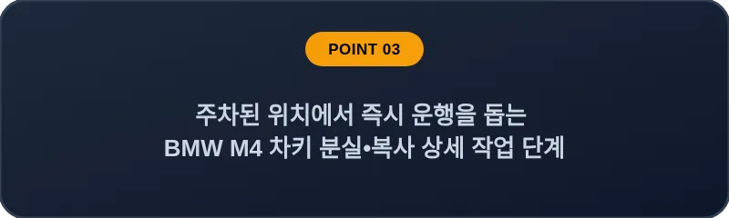주차된 위치에서 즉시 운행을 돕는 BMW M4 차키 분실, 스마트키 복사 상세 작업 단계