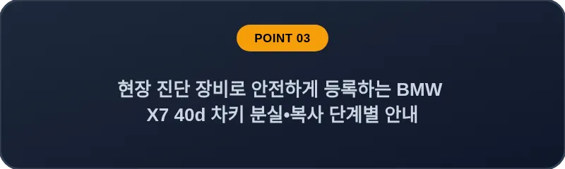 현장 진단 장비로 안전하게 등록하는 BMW X7 40d 차키 분실, 스마트키 복사 단계별 안내
