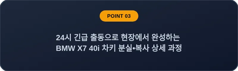 24시 긴급 출동으로 현장에서 완성하는 BMW X7 40i 차키 분실, 스마트키 복사 상세 과정