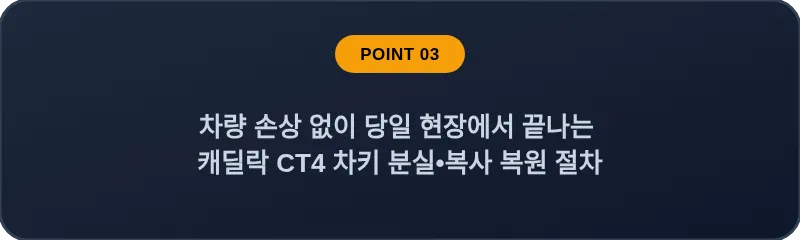 차량 손상 없이 당일 현장에서 끝나는 캐딜락 CT4 차키 분실, 스마트키 복사 복원 절차