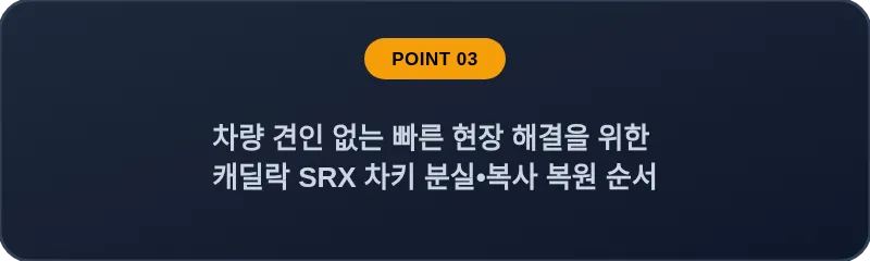 차량 견인 없는 빠른 현장 해결을 위한 캐딜락 SRX 차키 분실, 스마트키 복사 복원 순서