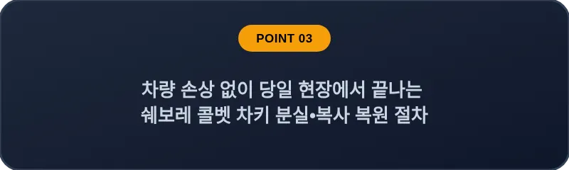 차량 손상 없이 당일 현장에서 끝나는 쉐보레 콜벳 차키 분실, 스마트키 복사 복원 절차
