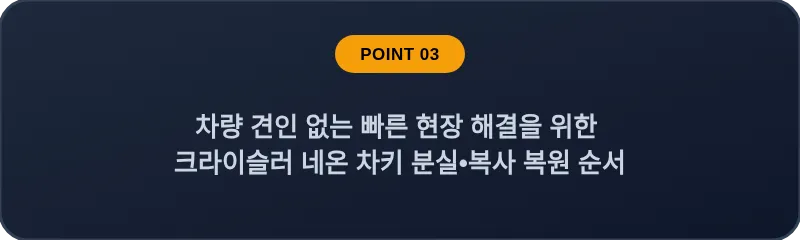 차량 견인 없는 빠른 현장 해결을 위한 크라이슬러 네온 차키 분실, 스마트키 복사 복원 순서