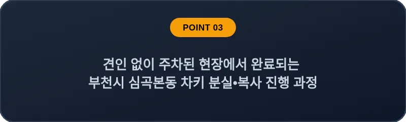 견인 없이 주차된 현장에서 완료되는 부천시 심곡본동 차키 분실, 스마트키 복사 진행 과정