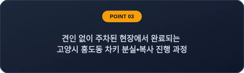 견인 없이 주차된 현장에서 완료되는 고양시 흥도동 차키 분실, 스마트키 복사 진행 과정