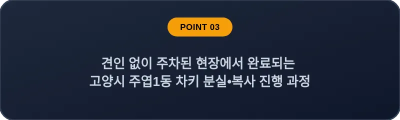 견인 없이 주차된 현장에서 완료되는 고양시 주엽1동 차키 분실, 스마트키 복사 진행 과정