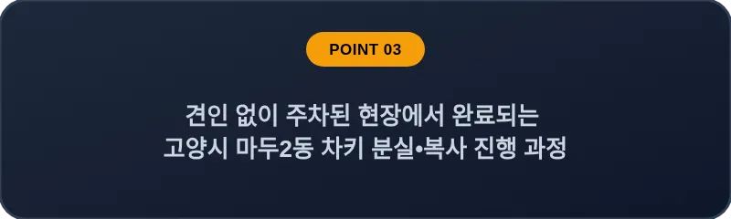 견인 없이 주차된 현장에서 완료되는 고양시 마두2동 차키 분실, 스마트키 복사 진행 과정