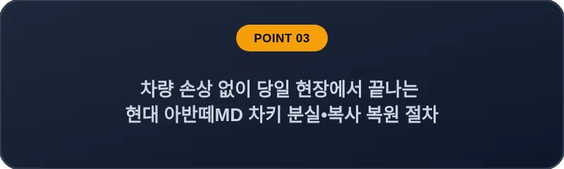 차량 손상 없이 당일 현장에서 끝나는 현대 아반떼MD 차키 분실, 스마트키 복사 복원 절차
