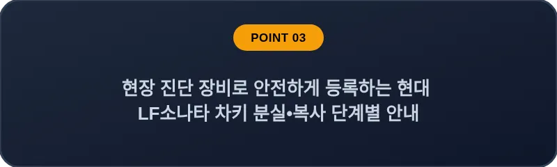 현장 진단 장비로 안전하게 등록하는 현대 LF소나타 차키 분실, 스마트키 복사 단계별 안내