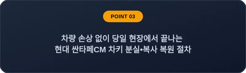 차량 손상 없이 당일 현장에서 끝나는 현대 싼타페CM 차키 분실, 스마트키 복사 복원 절차
