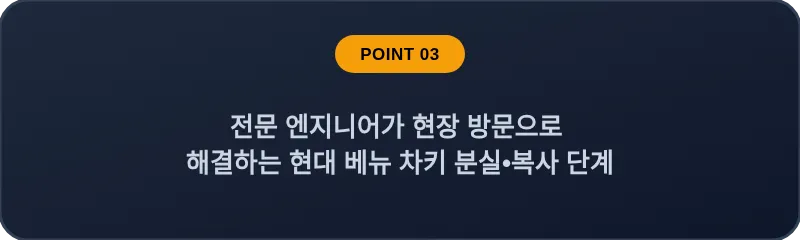 전문 엔지니어가 현장 방문으로 해결하는 현대 베뉴 차키 분실, 스마트키 복사 단계