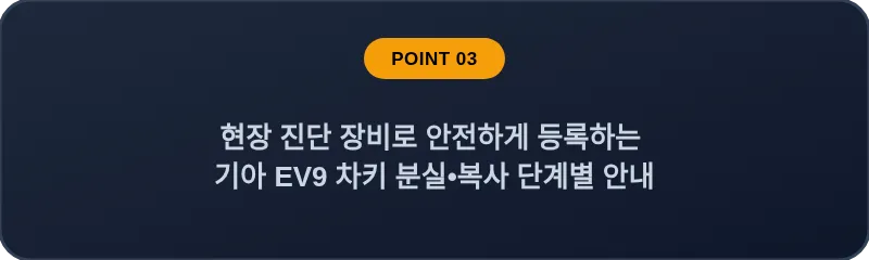 현장 진단 장비로 안전하게 등록하는 기아 EV9 차키 분실•복사 단계별 안내