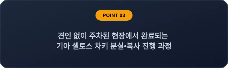 견인 없이 주차된 현장에서 완료되는 기아 셀토스 차키 분실•복사 진행 과정