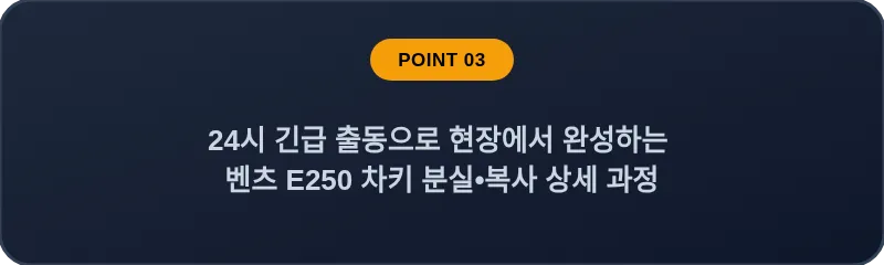 24시 긴급 출동으로 현장에서 완성하는 벤츠 E250 차키 분실•복사 상세 과정