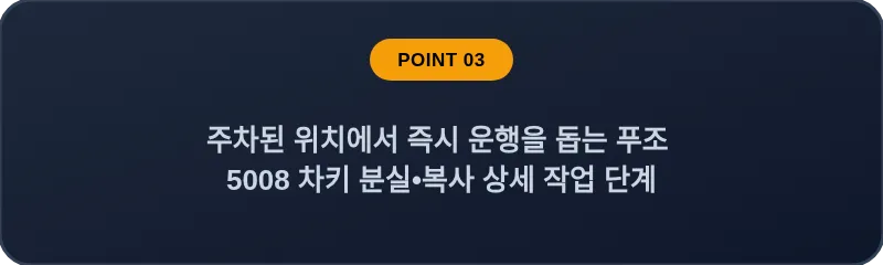 주차된 위치에서 즉시 운행을 돕는 푸조 5008 차키 분실•복사 상세 작업 단계