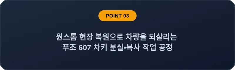 원스톱 현장 복원으로 차량을 되살리는 푸조 607 차키 분실•복사 작업 공정