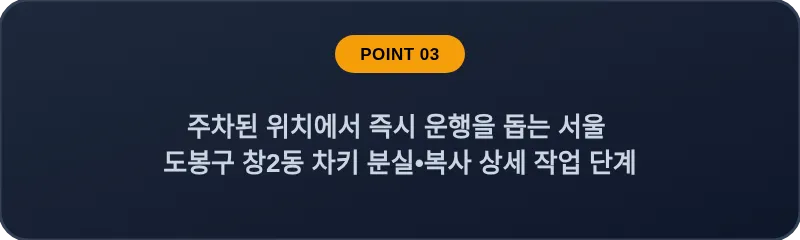 주차된 위치에서 즉시 운행을 돕는 서울 도봉구 창2동 차키 분실•복사 상세 작업 단계