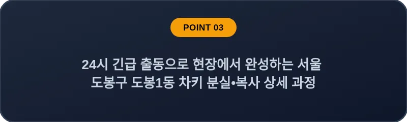 24시 긴급 출동으로 현장에서 완성하는 서울 도봉구 도봉1동 차키 분실•복사 상세 과정