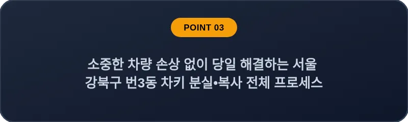 소중한 차량 손상 없이 당일 해결하는 서울 강북구 번3동 차키 분실•복사 전체 프로세스