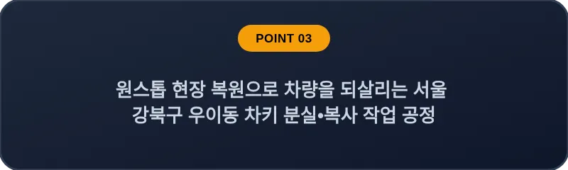원스톱 현장 복원으로 차량을 되살리는 서울 강북구 우이동 차키 분실•복사 작업 공정