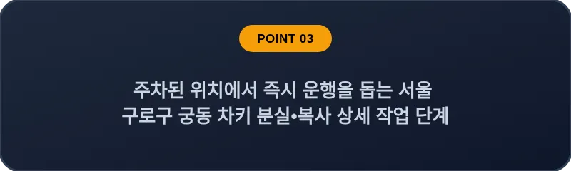 주차된 위치에서 즉시 운행을 돕는 서울 구로구 궁동 차키 분실•복사 상세 작업 단계