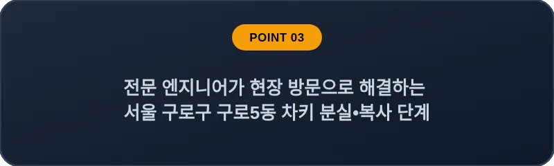전문 엔지니어가 현장 방문으로 해결하는 서울 구로구 구로5동 차키 분실•복사 단계