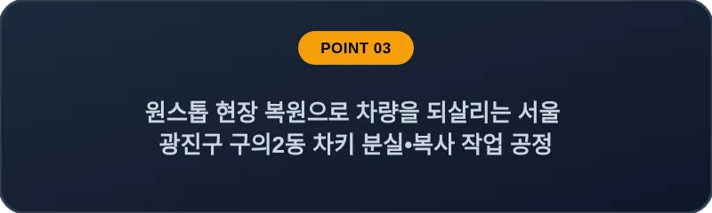 원스톱 현장 복원으로 차량을 되살리는 서울 광진구 구의2동 차키 분실•복사 작업 공정