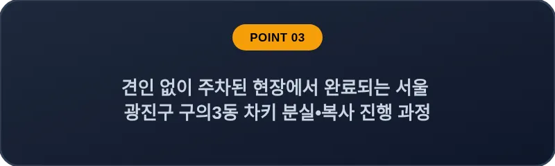 견인 없이 주차된 현장에서 완료되는 서울 광진구 구의3동 차키 분실•복사 진행 과정