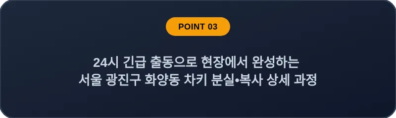 24시 긴급 출동으로 현장에서 완성하는 서울 광진구 화양동 차키 분실•복사 상세 과정