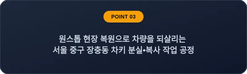 견인 없이 주차된 현장에서 완료되는 서울 중구 장충동 차키 분실•복사 진행 과정