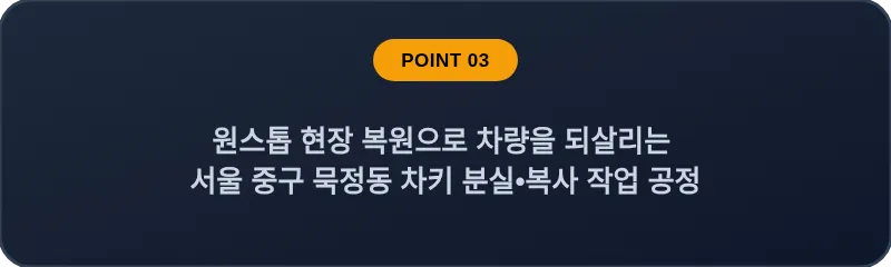 원스톱 현장 복원으로 차량을 되살리는 서울 중구 묵정동 차키 분실•복사 작업 공정