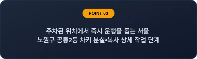 주차된 위치에서 즉시 운행을 돕는 서울 노원구 공릉2동 차키 분실•복사 상세 작업 단계