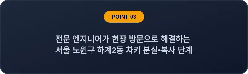 전문 엔지니어가 현장 방문으로 해결하는 서울 노원구 하계2동 차키 분실•복사 단계