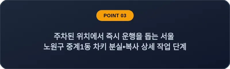 주차된 위치에서 즉시 운행을 돕는 서울 노원구 중계1동 차키 분실•복사 상세 작업 단계