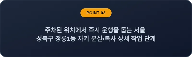 주차된 위치에서 즉시 운행을 돕는 서울 성북구 정릉1동 차키 분실•복사 상세 작업 단계