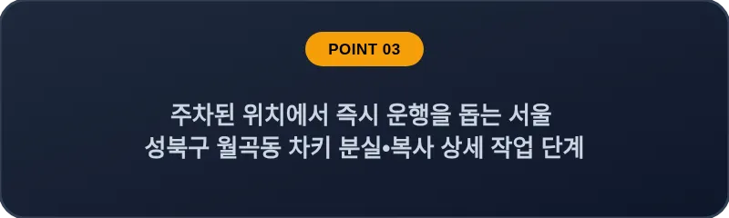 주차된 위치에서 즉시 운행을 돕는 서울 성북구 월곡동 차키 분실•복사 상세 작업 단계