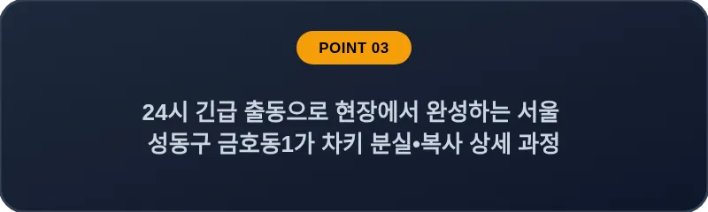 24시 긴급 출동으로 현장에서 완성하는 서울 성동구 금호동1가 차키 분실•복사 상세 과정