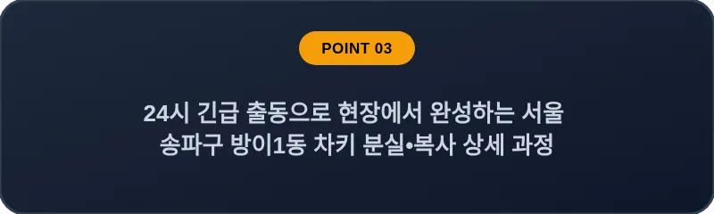 24시 긴급 출동으로 현장에서 완성하는 서울 송파구 방이1동 차키 분실•복사 상세 과정