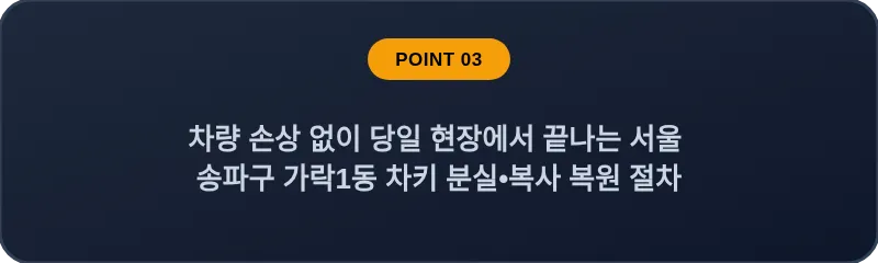차량 손상 없이 당일 현장에서 끝나는 서울 송파구 가락1동 차키 분실•복사 복원 절차