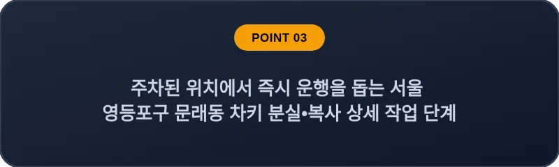 주차된 위치에서 즉시 운행을 돕는 서울 영등포구 문래동 차키 분실•복사 상세 작업 단계