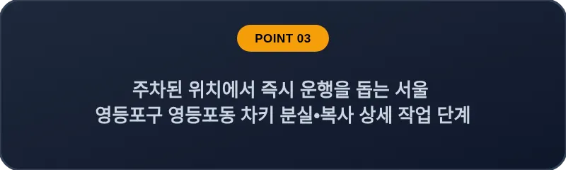 주차된 위치에서 즉시 운행을 돕는 서울 영등포구 영등포동 차키 분실•복사 상세 작업 단계