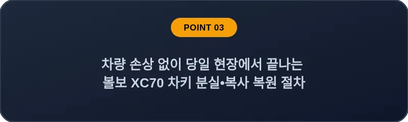 차량 손상 없이 당일 현장에서 끝나는 볼보 XC70 차키 분실, 스마트키 복사 복원 절차