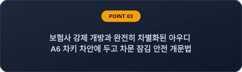 보험사 강제 개방과 완전히 차별화된 아우디 A6 차키 차안에 두고 차문 잠김 안전 개문법