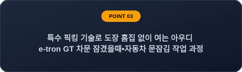 특수 픽킹 기술로 도장 흠집 없이 여는 아우디 e-tron GT 차문 잠겼을때 자동차 문잠김 작업 과정