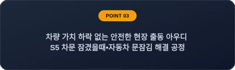 차량 가치 하락 없는 안전한 현장 출동 아우디 S5 차문 잠겼을때 자동차 문잠김 해결 공정