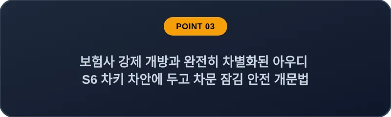 보험사 강제 개방과 완전히 차별화된 아우디 S6 차키 차안에 두고 차문 잠김 안전 개문법