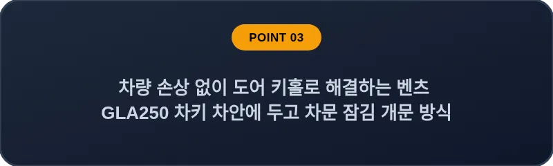 차량 손상 없이 도어 키홀로 해결하는 벤츠 GLA250 차키 차안에 두고 차문 잠김 개문 방식